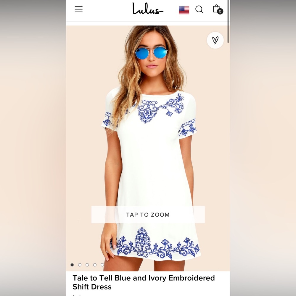 LULU’S “Tale to tell blue and ivory embroidered shift dress” | worn twice